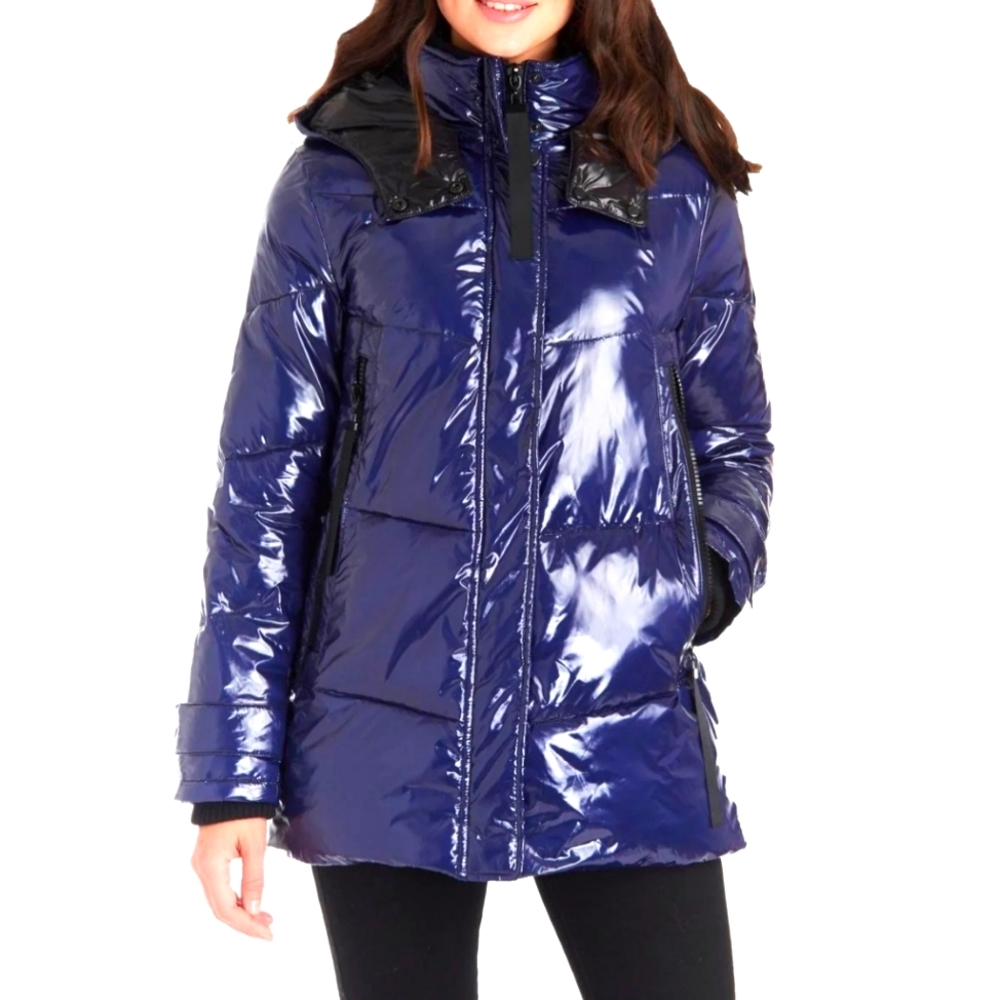NEW- $228 KENSIE Cobalt Blue Hooded Glossy Quilted Puffer Jacket - M